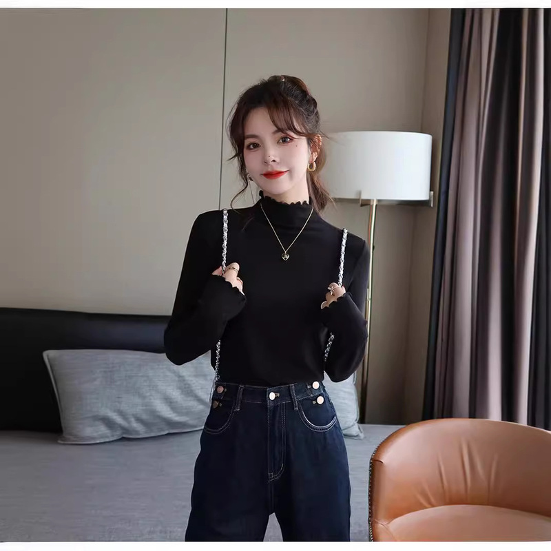 [Huangying] 2025 Autumn and Winter Commuting Style Knitted Sweater with Fungus Trim Turtleneck Bottoming Shirt with Thin Mulberry Silk Sweater