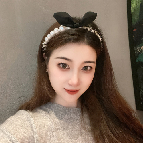 Small sweet wind rabbit ear hair hoop female autumn new French Korean short hair head band pearl contracted girl headdress