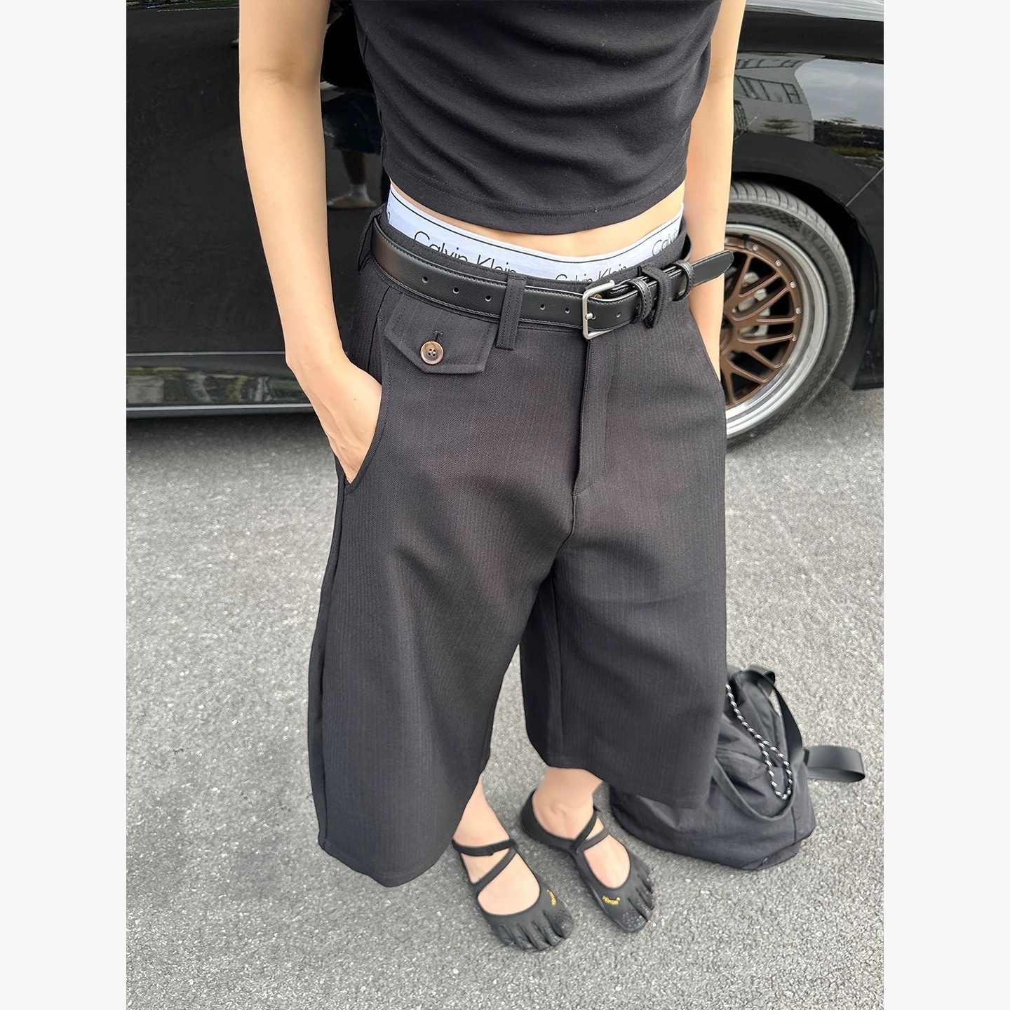 夏季薄款2026七分裤休闲裤男女宽松直筒显瘦短裤弯刀廓型条纹西裤