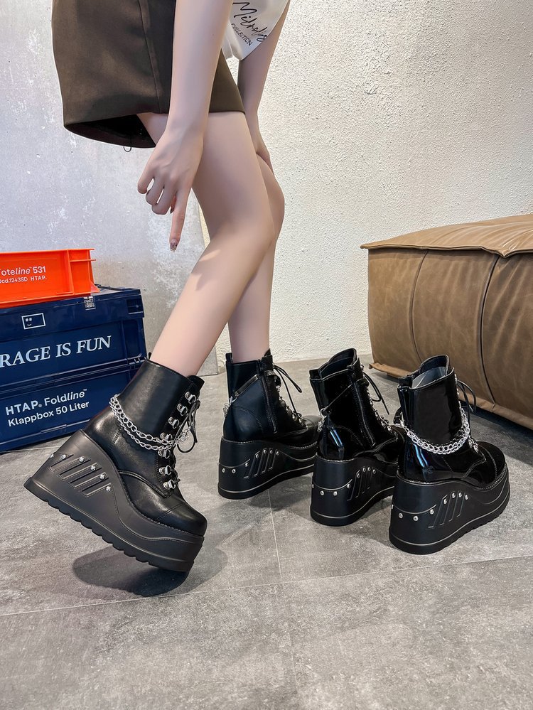 Damesschoenen stijl herfst en winter nieuwe mode dikke bodem ronde kop grote maat lage top dameslaarzen fabriek directe verkoop_voghion.com