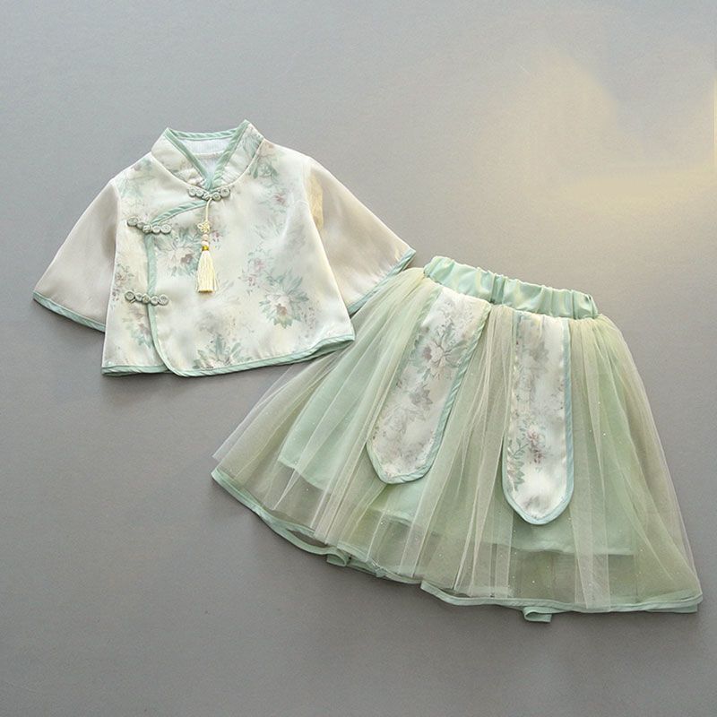 Girls' Hanfu Summer Outfit Dress, Fairy-Like Fresh Princess Ancient Costume, Chinese Style Children's Clothing, Little Girl's Tang Suit