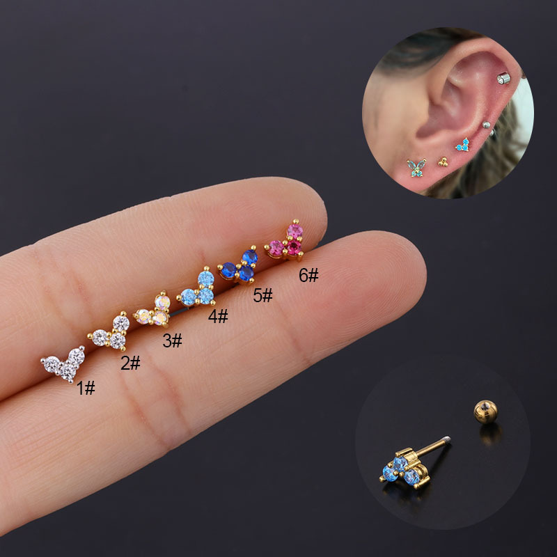 Ear Cartilage Rings & Studs Heart Copper Plating Artificial Gemstones display picture 1