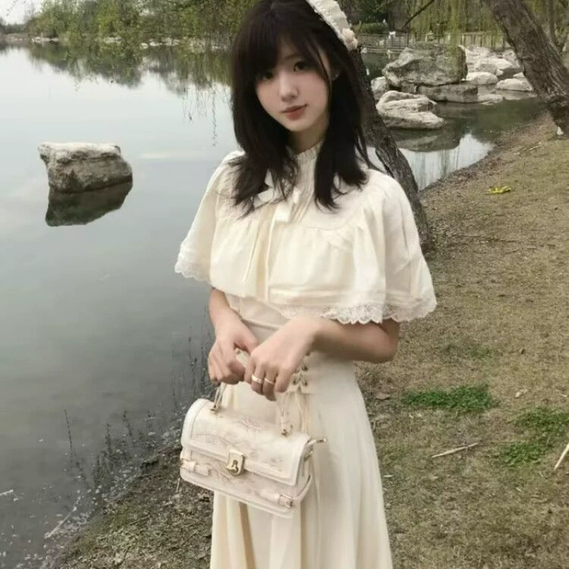 Showa Memories, новое летнее японское платье Showa, белое лунное светлое платье в стиле ретро, ​​элегантное кружевное платье с затягиванием талии
