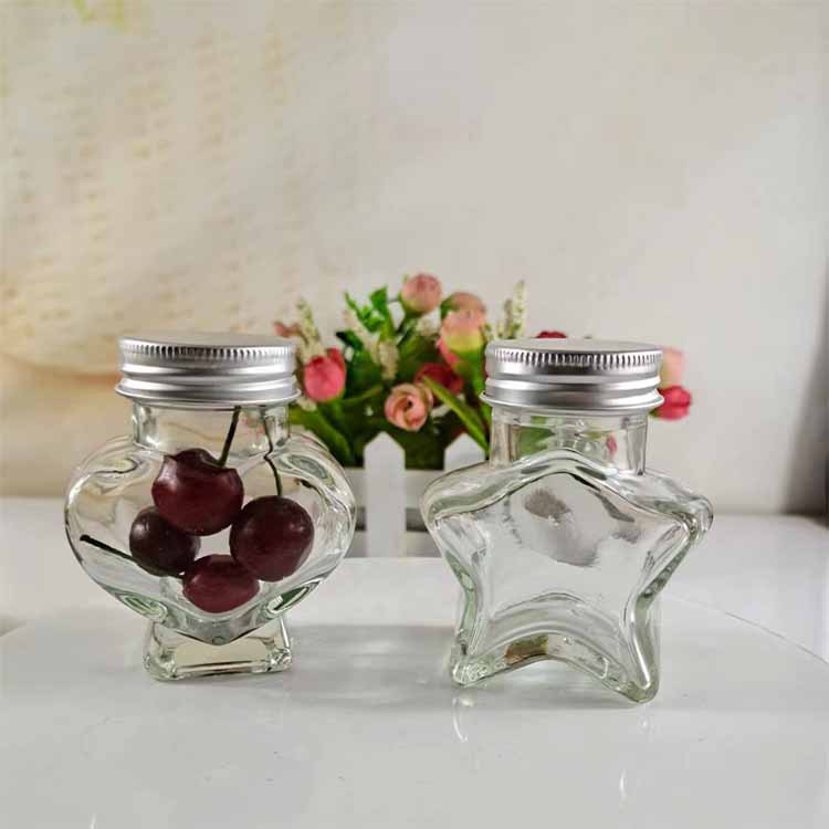 创意五角星玻璃瓶密封心形蜂蜜小罐子许愿瓶彩虹糖果瓶带盖批发