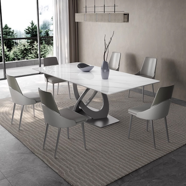 Taller casero minimalista italiano New Rock placa mesa de comedor y silla combinación de luz de lujo de alta gama brillante pequeño apartamento mesa de comedor rectangular