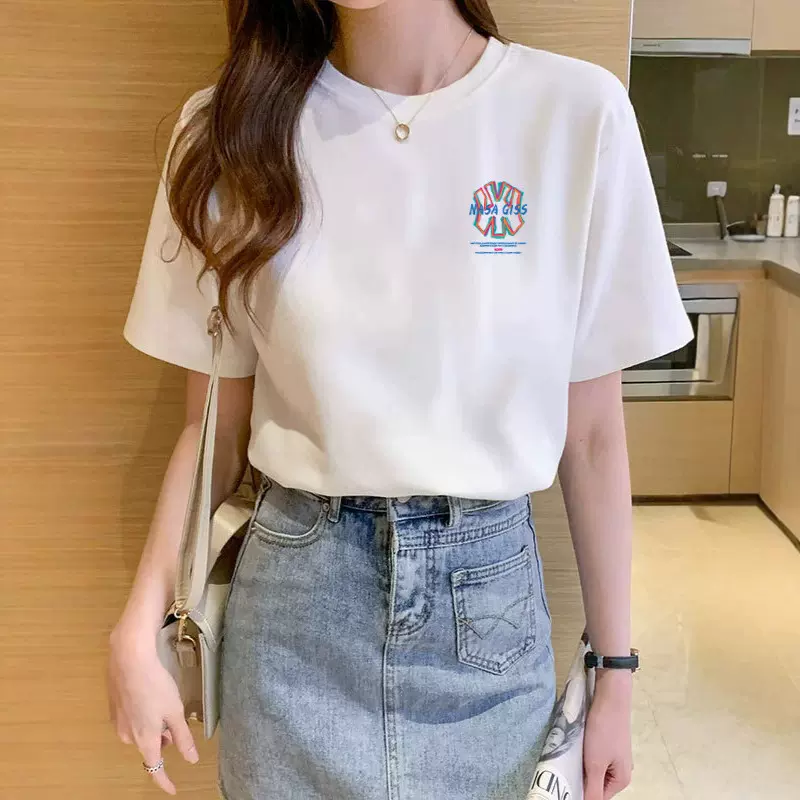 纯棉短袖女装T恤夏季新款印花设计感小众宽松半袖上衣女直播爆款