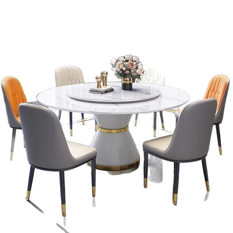 Mesa redonda de tabla de roca italiana, mesa de comedor de mármol redonda de lujo ligera y simple.