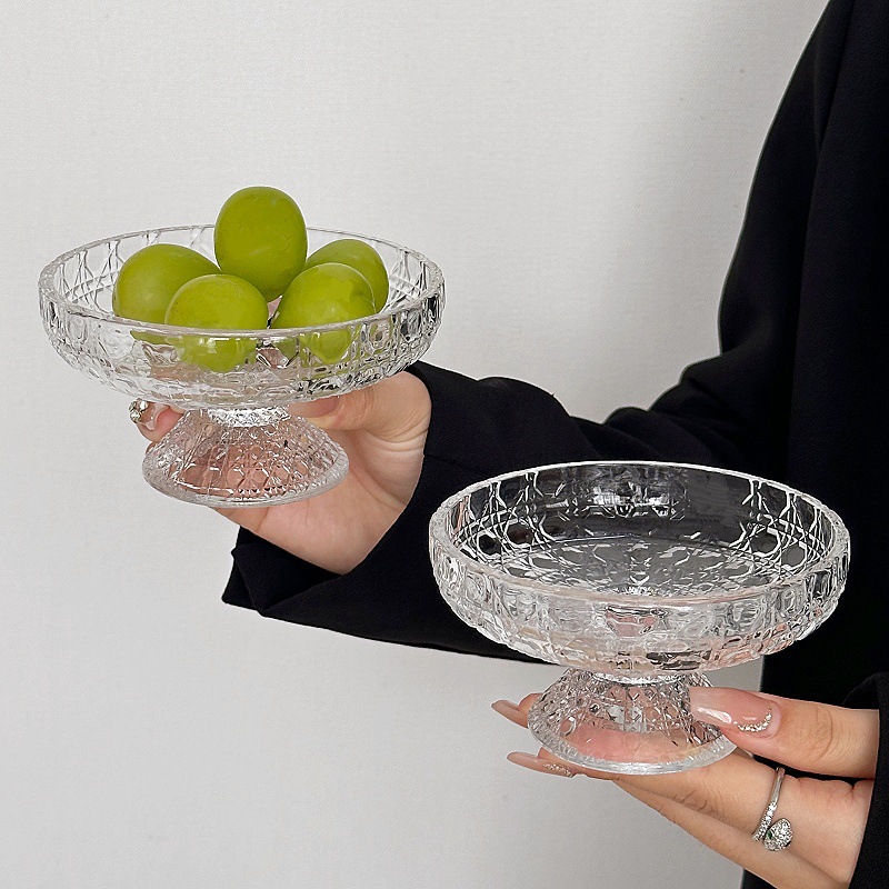 高级感ins水果盘宝石纹玻璃高脚盘轻奢糖果零食盘果盘甜品盘家用