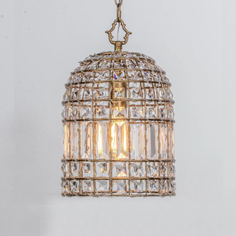 French-Style Antique Crystal Single-Head Chandelier, Vintage American-Style Balcony Lamp, Creative Dining Room Lamp, Birdcage-Style Unique Foyer Lighting French-Style Antique Crystal Single-Head Chandelier, Vintage American-Style Balcony Lamp, Creative Dining Room Lamp, Birdcage-Style Unique Foyer Lighting