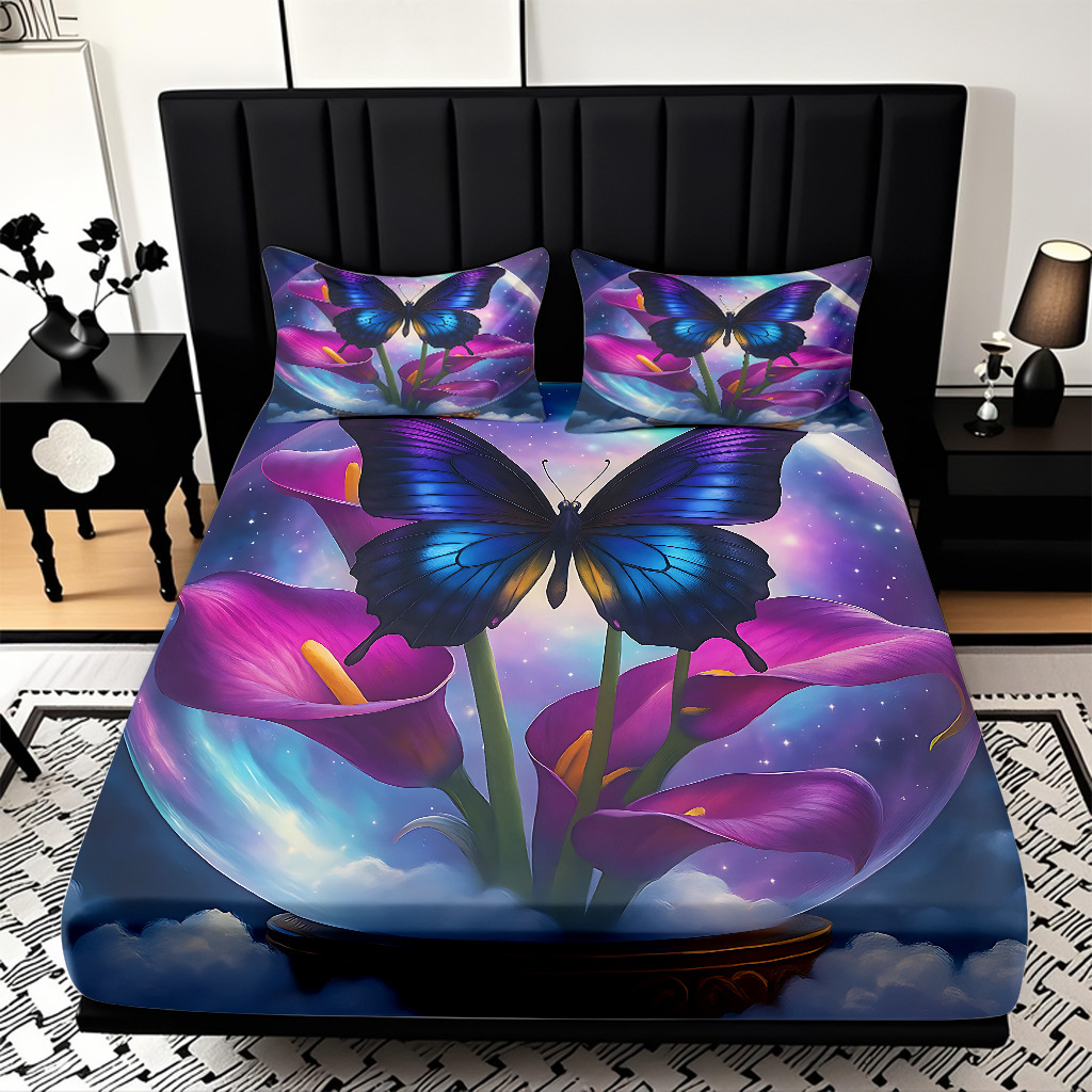 TEMU / JIT Transfronterizo para la serie de mariposas multicolores 3D impresión digital cama cama almohada kit de diseño se puede fijar