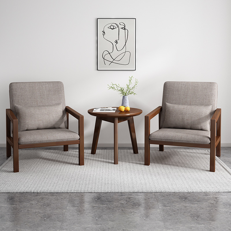 北歐全實木沙發休閒椅帶腳踏家用陽台洽談椅戶外休息椅接待室桌椅