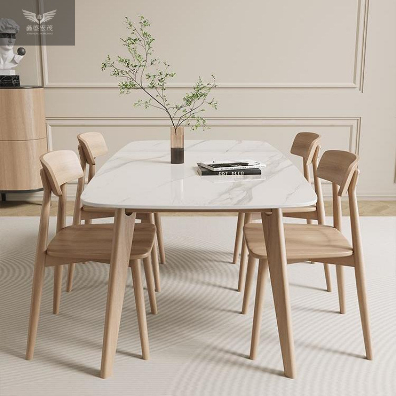 Tabla de comedor rectangular de estilo nórdico italiano de tabla de roca de madera maciza combinación simple