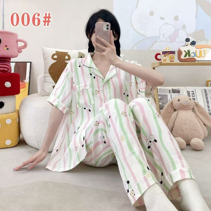 Estilo explosivo transfronterizo spot verano pantalones de manga corta cardigan solapa pijamas de dibujos animados lindo nube femenina algodón cómodo servicio a domicilio