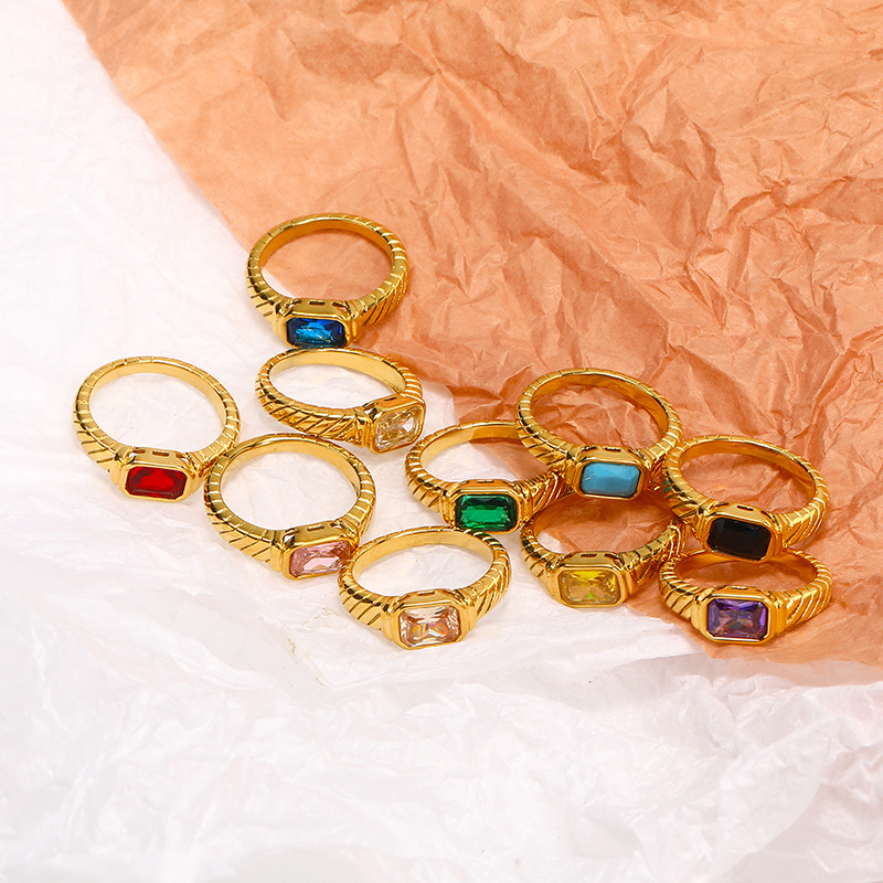 7g Weight Real Gold Plated Plating Material Real Gold Plated Square 304 Stainless Steel Simple Style Waterproof Non Tarnish Rings