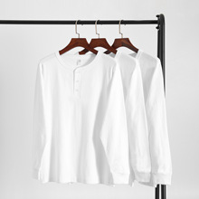 白色百搭 美式复古重磅长袖亨利衫T恤开领硬汉外穿打底衫男秋冬