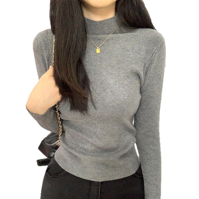 秋冬半高领紧身毛衣打底衫女春秋2025新款加绒内搭上衣冬季针织衫|undefined