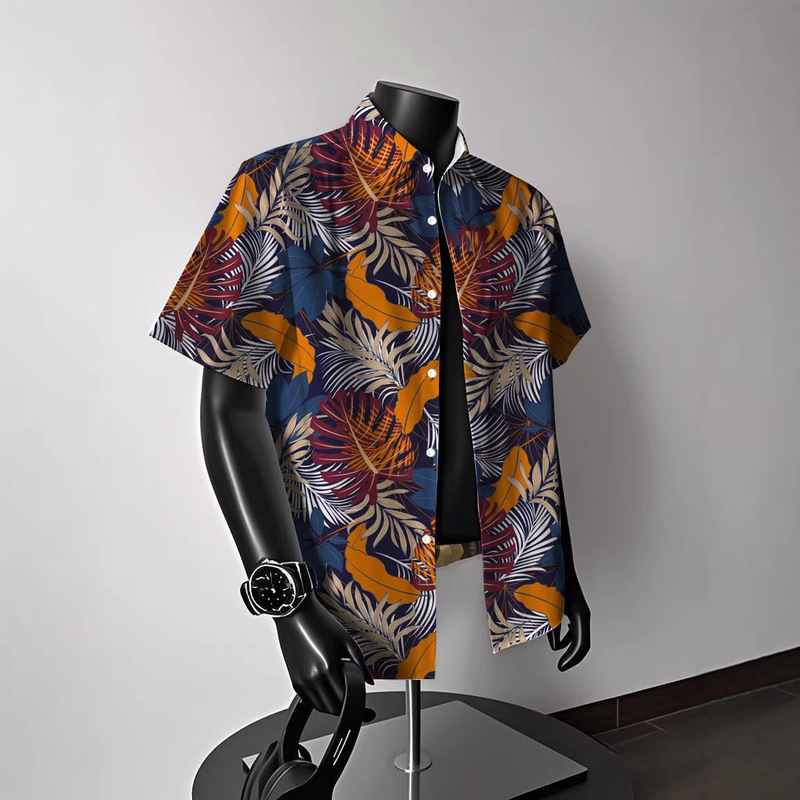 Hong Kong Style Vintage Hawaiian American Short-Sleeved Floral Shirt Men's Summer Casual Trendy Beach Couple Shirt