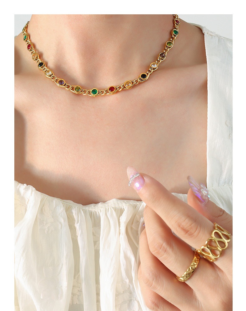 Fashion Round Titanium Steel Inlay Zircon Womenu0027S Bracelets Necklace