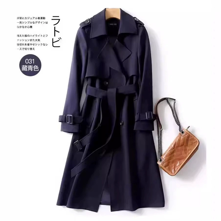 Дубленка-плащ, длинная осенняя тренич, стиль Кореи и Британии, средняя длина, размеры S–4XL