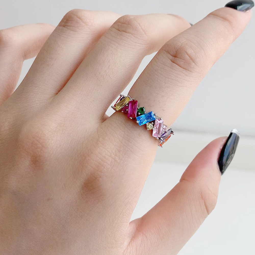 Retro Irregular Geometric Sterling Silver Inlaid Zircon Rings