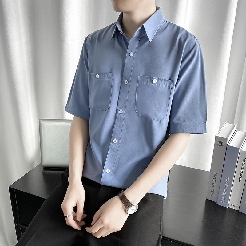 Japanese Style Tooling Shirt Men's Short-sleeved Design Sense Niche Summer Top Hong Kong Style Casual Shirt Pants suit Men
