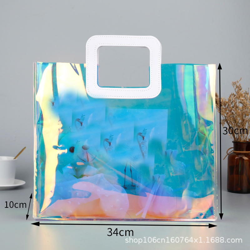 Bolsas láser se pueden personalizar bolsas de plástico de PVC bolsos de regalo transparentes de alta gama bolsas de regalo tpu deslumbrantes bolsas de gelatina personalizadas