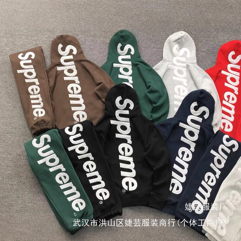 25Fw Supreme Patch Big Logo Embroidered Fleece-Lined Heavyweight Hooded Sweatshirt for Men Autumn and Winter Wholesale