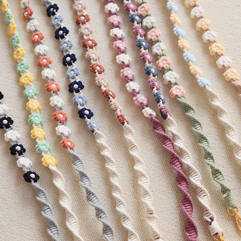 INS Pearl Daisy Handgewebte Tasche Telefon Lanyard Crossbody Handheld Woven Flower Rucksackgurt Schlüsselanhänger_voghion.com