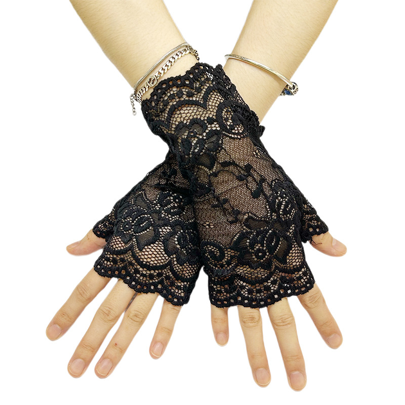 Nuevo transfronterizo de verano corto de dedo de encaje guantes de protección solar / guantes de decoración de bodas de dedo de encaje