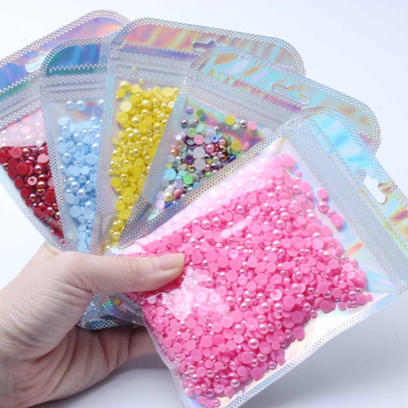 Strict selection of 2-14mm AB color flat bottom semicircle Pearl loose beads diy jewelry mobile phone resin material accessories
