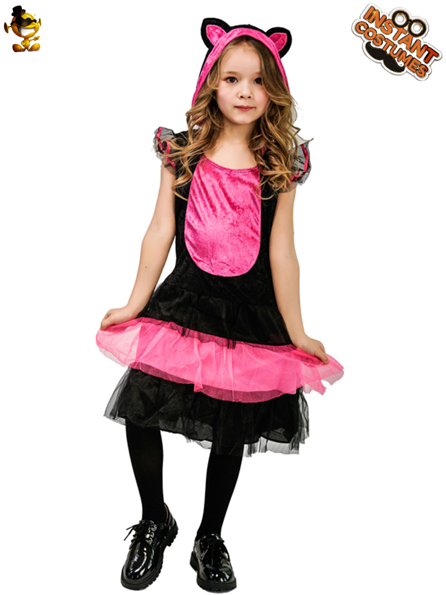 Halloween niñas niños lindo gato rosado princesa vestido etapa rendimiento traje carnaval Cosplay