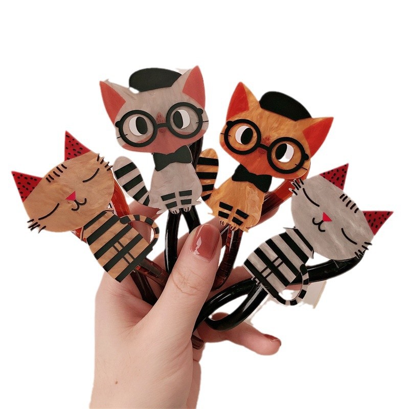 Cariño interesante lindo gato twist clip 2024 nuevo alto sentido de la cabeza detrás de una palabra agarrar clip de cabello de mujer tarjeta de cabello tocado