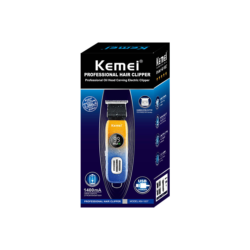 Cortadora de pelo eléctrica pequeña Kemei KM-1837 para peinados y recortes, pantalla digital, totalmente lavable, venta al por mayor.