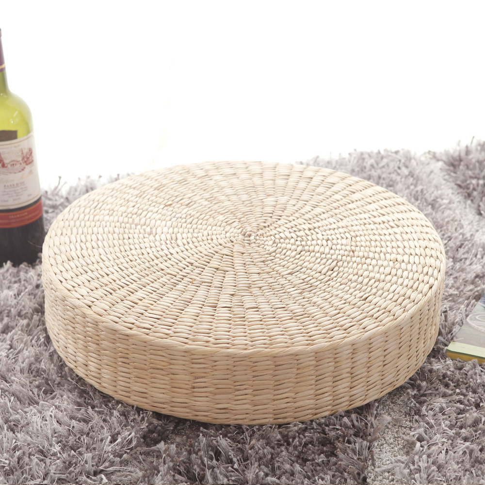 Cojín de futón tejido de paja hecho a mano, tapete de paja, tapete de piso, tapete de ventana salediza de Buda, tapete de ventana salediza de color sólido de estilo japonés redondo