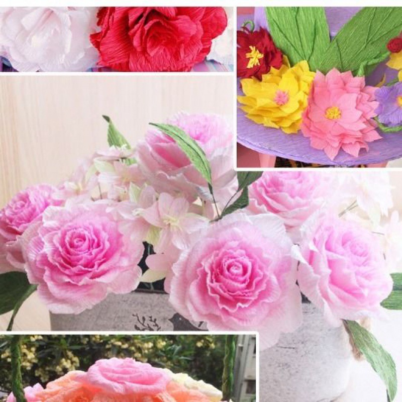 fold colour Crepe paper Handmade flowers diy make Material Science Flower art rose Origami thickening Curling paper