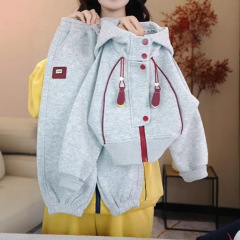 女童套装春秋季2025新款运动休闲韩版时髦炸街女孩连帽洋气两件套
