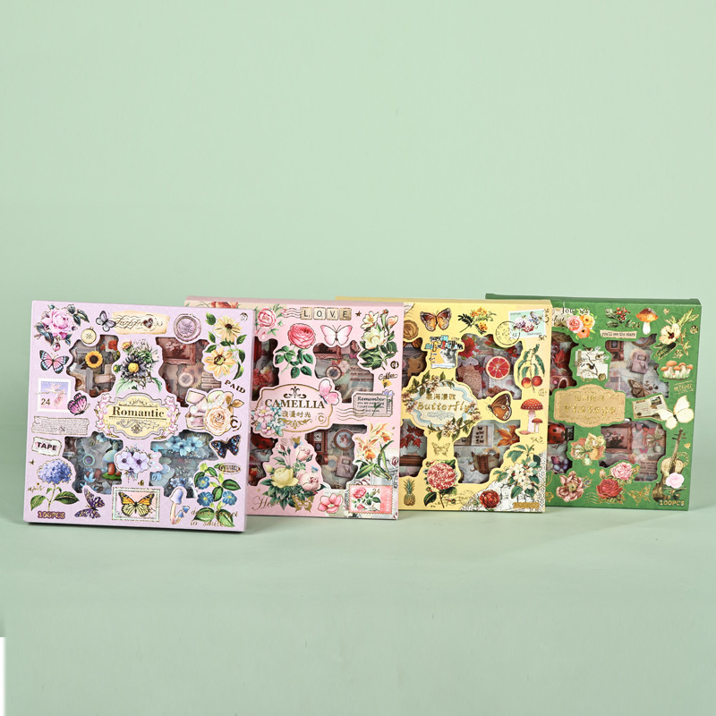 Retro Full Set Of100 Handbook Stickers Creative PETHandbook Stickers Decorative Stickers Set Decorative Products Gift Box