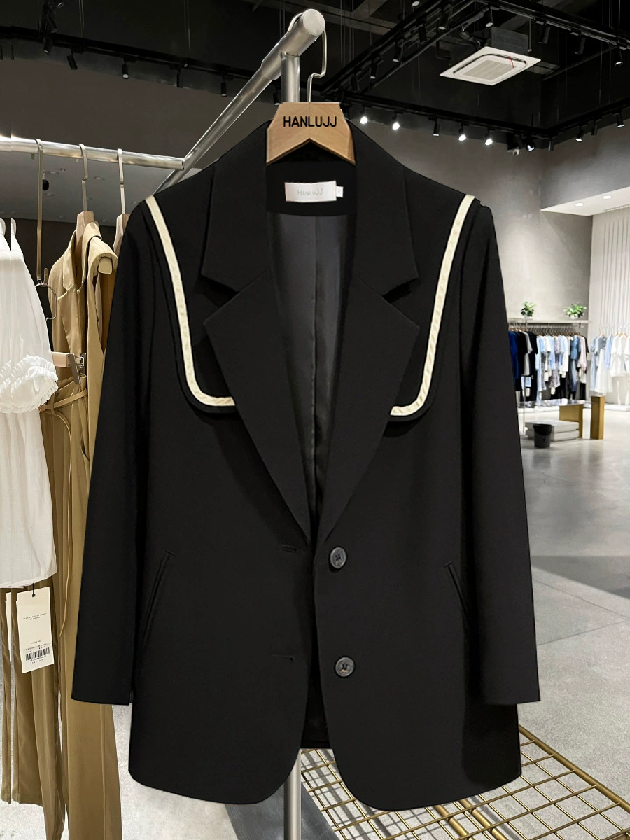 Костюмная куртка в классическом стиле navy, плюс сайз, свободный крой