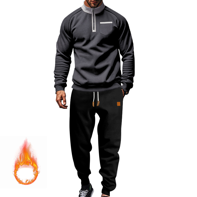 Herren Trainingsanzug Mit Stehkragen Und Fleece Kapuzenpullover_voghion.com