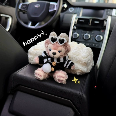 seat middle decoration ornaments high-end – Car tissue box/set - black-scarf-black-bear-armrest-box-puff-carton
