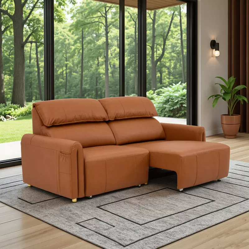 小户型客厅多功能电动伸缩沙发可坐可躺两用意式直排真皮沙发