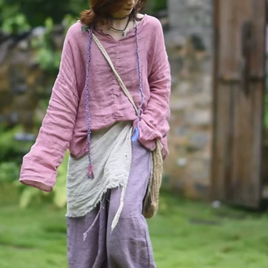 24/6 SN69 Литературный досуг Лен сплошной тонкий пуловер с длинными рукавами