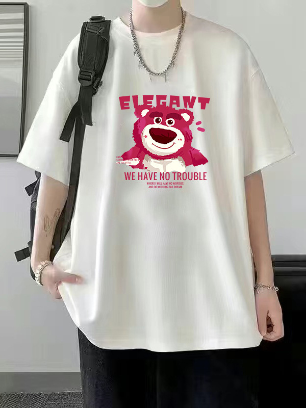 Verano nuevo estilo de seda de hielo tendencia camiseta suelta estilo de Hong Kong impresión cuello redondo camiseta de manga corta tendencia femenina todo fósforo camiseta fría