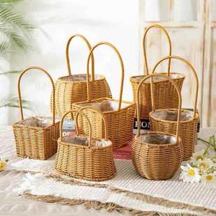 Woven Flower Artwork Twist Bar Flower Basket Portable Flowers Imitation Rattan Moon Handmade Basket Children's Egg Decoration Home