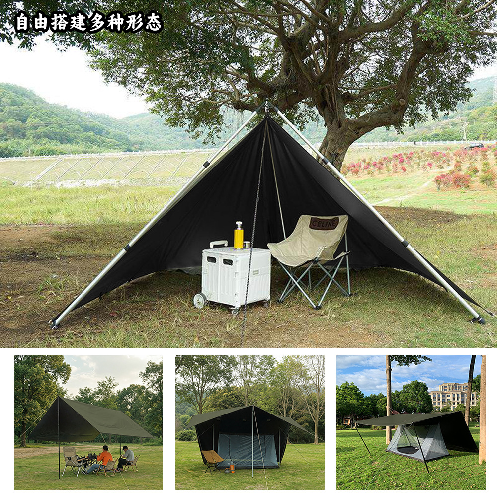 Square Multi-Point Canopy Tent with 19 Attachment Points, Multifunctional Outdoor Hiking Camping Bc Shelter Tent