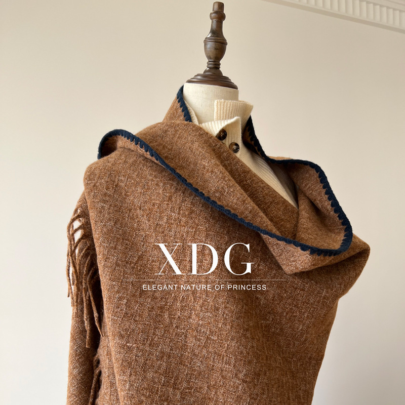 Herbst Winter mit Lockdown-Textur, High-End-Schal, großer Schal, leichter Luxus, Kontrastfarben und Wollstrick_voghion.com