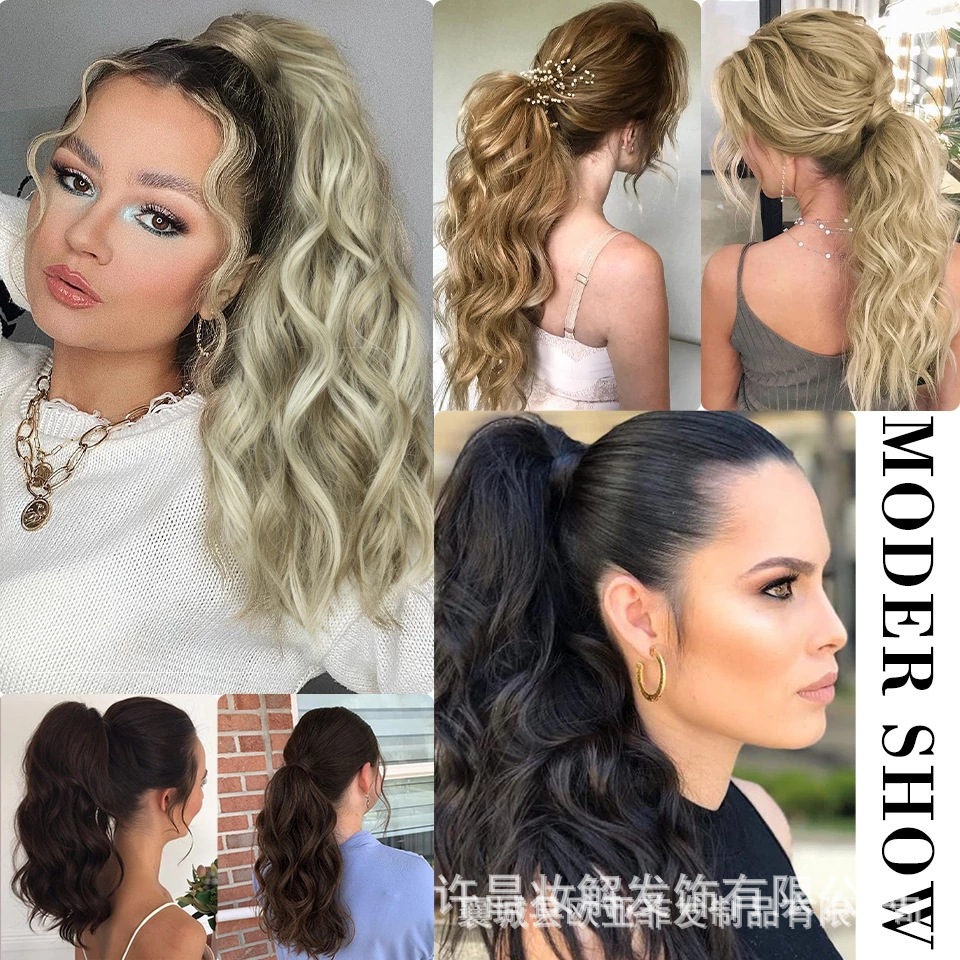 Peluca de comercio exterior cola de caballo ondulación de agua rizada cola de caballo gran ondulación rizada cola de caballo con velcro cola de caballo rizado