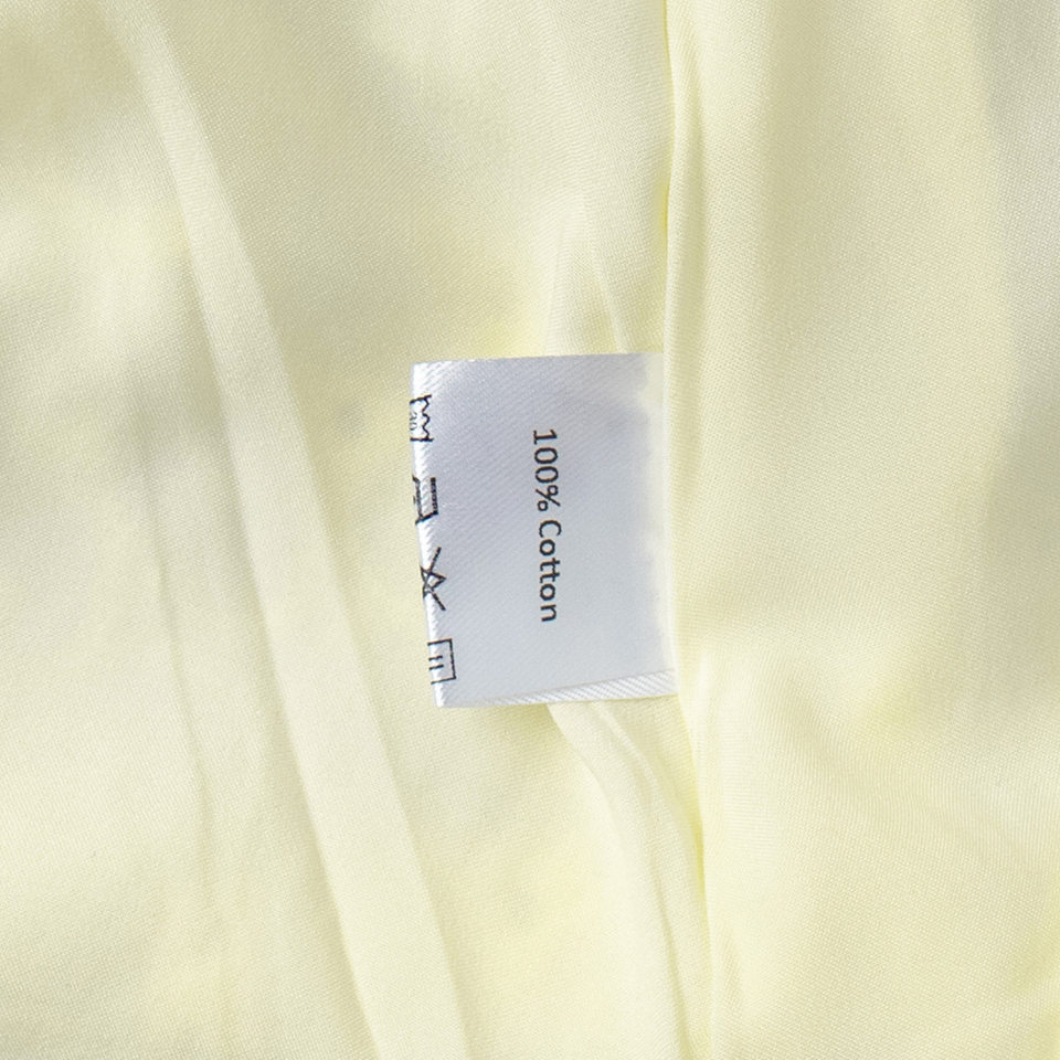 Đầm ngắn cotton màu vàng cổ chữ V thắt eo, tay phồng thêu họa tiết — Màu vàng chi tiết 17