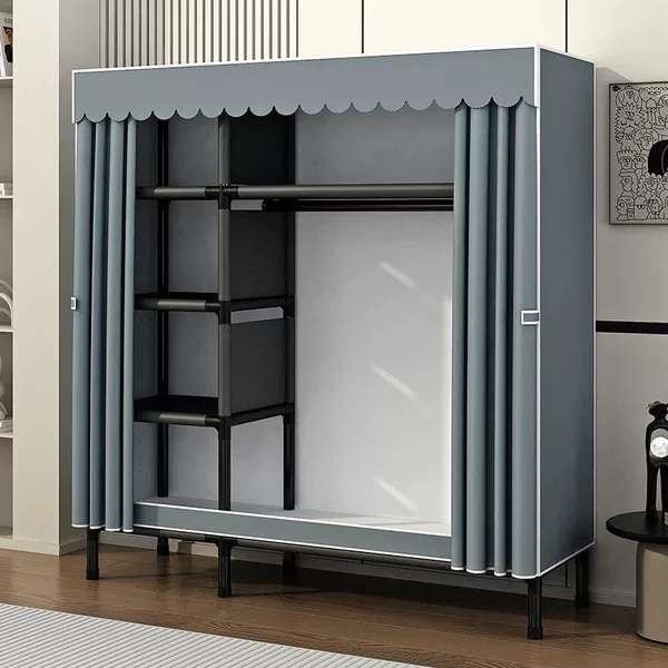Simple Fabric Wardrobe for Home Rental Use, with All-Steel Frame, Reinforced and Thickened, Sturdy and Durable Storage Cabinet