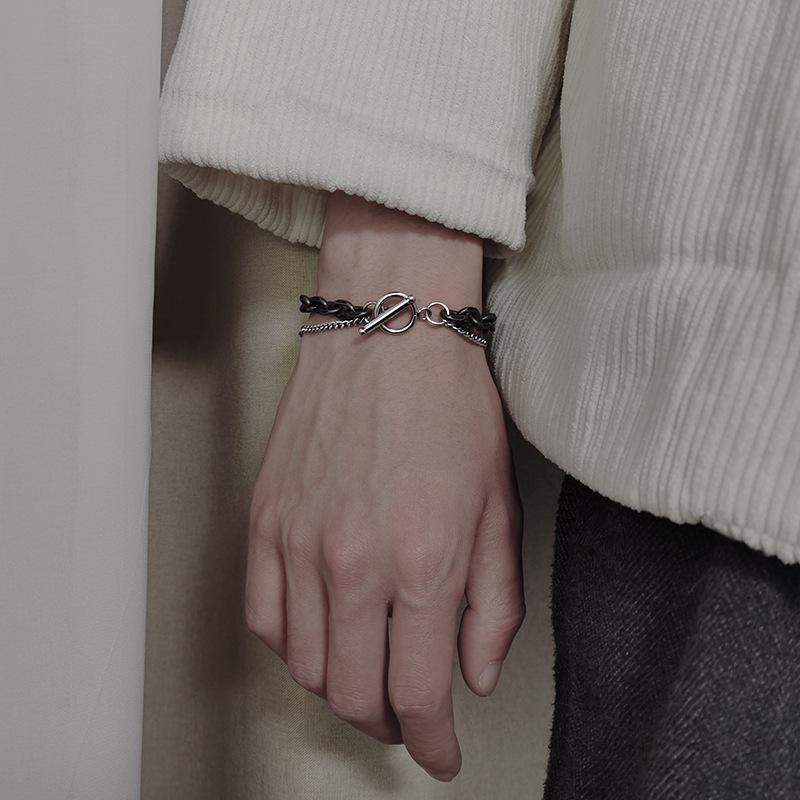 Titanium Steel Double Layer Bracelet Men's Trendy Single Personality Simple Men's Bracelet Student Retro Internet Celebrity ins Niche Design Titanium Steel Double Layer Bracelet Men's Trendy Single Personality Simple Men's Bracelet Student Retro Internet Celebrity ins Niche Design
